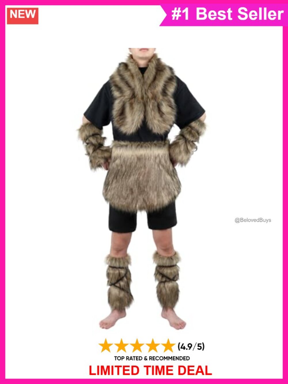 Faux Fur Cosplay Accessory Set Collar Mini Skirt Arm Cuffs Leg Warmers 10 Pcs